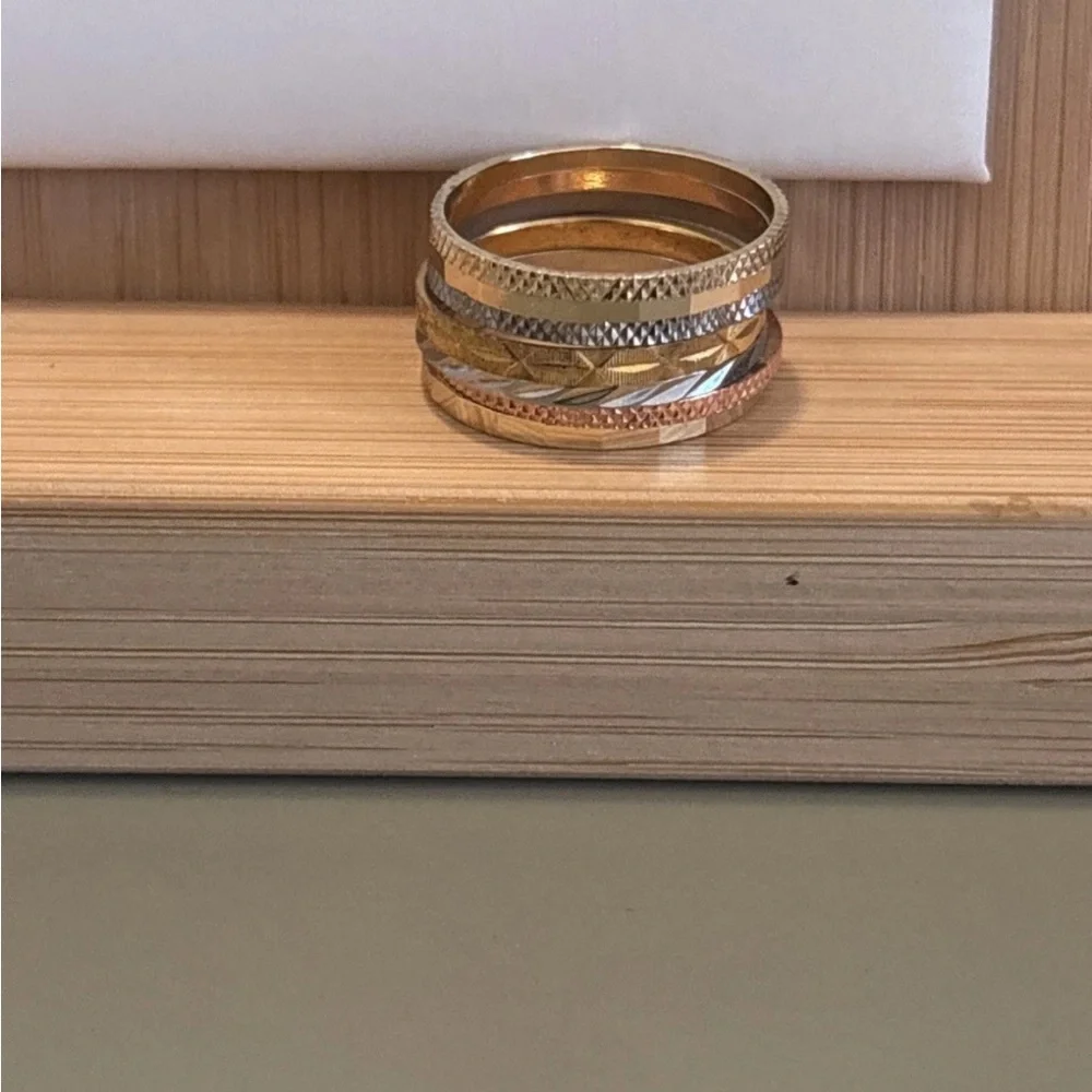 7 Rings Curated Stacking Set - Textured, Minimalist, Modern Rings, GP Sterling - Picture 6 of 7